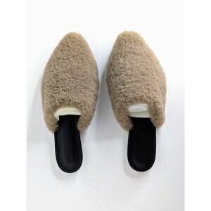 Jenni Kayne Shearling Mule 37 Brown Pointy Toe Flat Slip On NWOT Cozy 6.5 7
